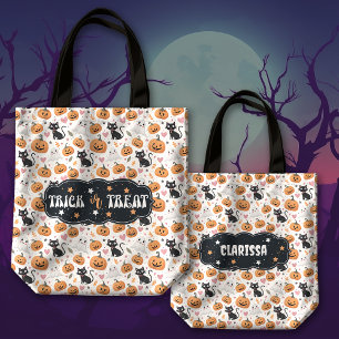 Pumpkins and Cats Cute Halloween Bus eller godis Tygkasse
