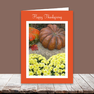 Pumpkins and Flowers Thanksgiving Sentiment Helgkort