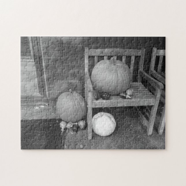 Pumpkins and Gourds in Black and White Pussel (Horisontell)