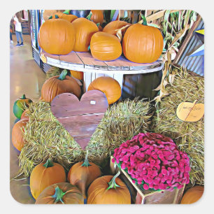 Pumpkins and Heart Halloween Stickers Fyrkantigt Klistermärke