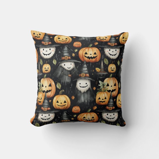 Pumpkins and Monsters Halloween Kudde (Framsida)