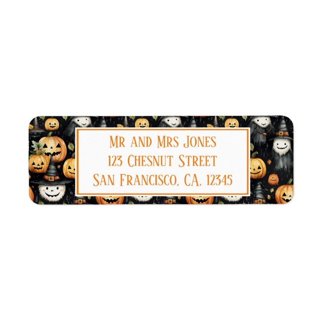 Pumpkins and Monsters Halloween Returadress Etikett (Framsidan)