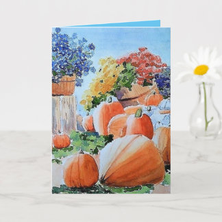 Pumpkins and Morsa Greeting Card, Fall Art Kort
