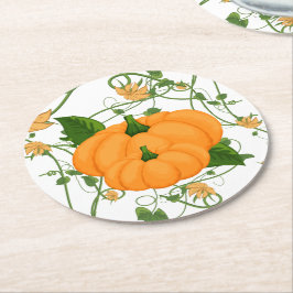 Pumpkins and Vines Halloween Thanksgiving Underlägg Papper Rund