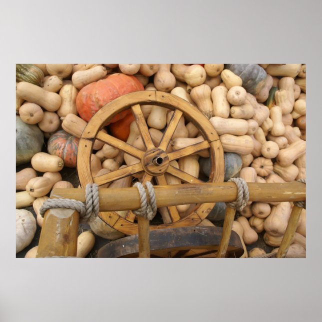 Pumpkins and Wheel of the Rural wooden cart Poster (Framsidan)