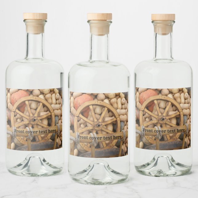 Pumpkins and Wheel of the Rural wooden cart Spritflaskor Etikett (Flaskor)