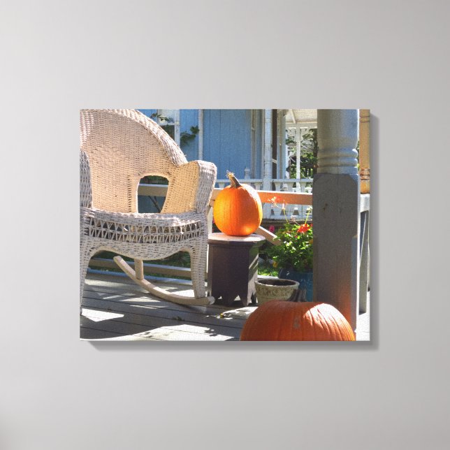 Pumpkins and Wicker Rocker - Martha's Vineyard Canvastryck (Framsida)