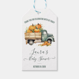 Pumpkins Baby Shower-favoriten för vintage Pickupa Presentetikett