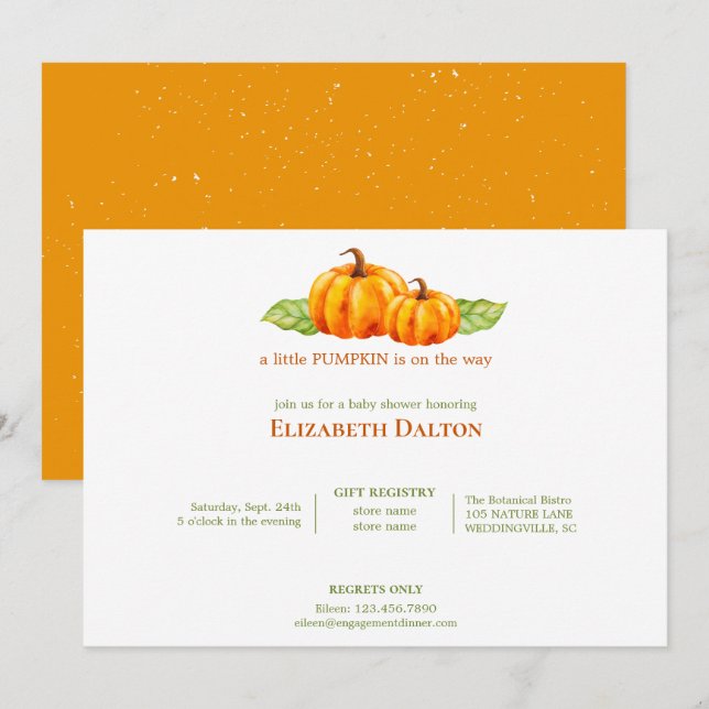 Pumpkins Baby Shower för Orange av färgen Cute Wat Inbjudningar (Fram/baksida)