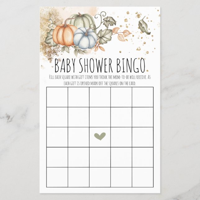 Pumpkins Baby Shower Game Bingo Card Flygblad (Framsidan)