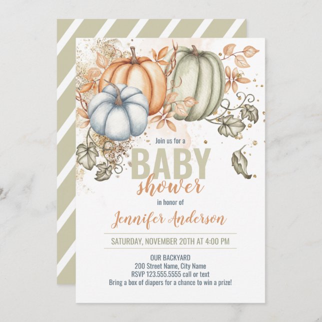 Pumpkins Baby Shower-inbjudan Inbjudningar (Fram/baksida)