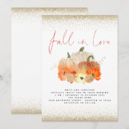 Pumpkins Blommigt Guld Glitter Fall i Kärlek Bröll Inbjudningar
