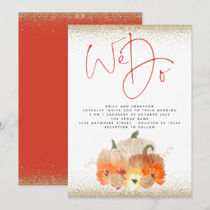 Pumpkins Blommigt Guld Glitter We Do Script Bröllo Inbjudningar