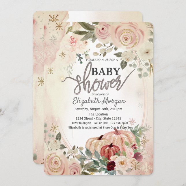 Pumpkins Boho Flowers Baby Shower Inbjudningar (Fram/baksida)