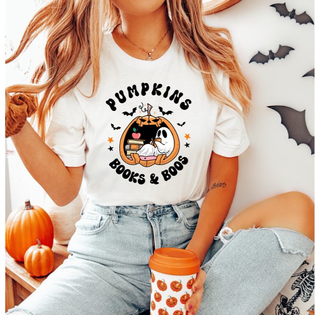 Pumpkins Bokar & Boos Cute Ghost Reading Halloween T Shirt (Skapare uppladdad)
