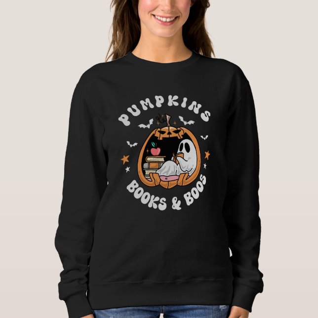 Pumpkins Bokar & Boos Ghost & Bokar Mysigt Retro T Shirt (Framsida)