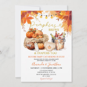 Pumpkins Brews Diaper Rustic Löv Gender Reveal Inbjudningar