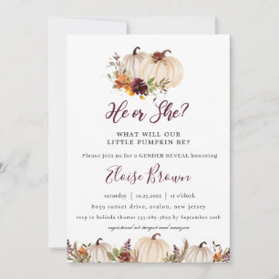 Pumpkins Burgundy Orange Blommigt Gender Reveal Inbjudningar
