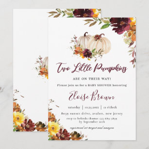 Pumpkins Burgundy Orange Blommigt Twillingars Baby Inbjudningar