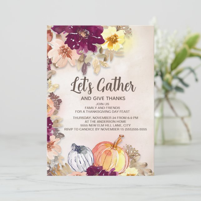 Pumpkins Burgundy Rosa Blommigt Thanksgiving Dinne (Stående Fram)