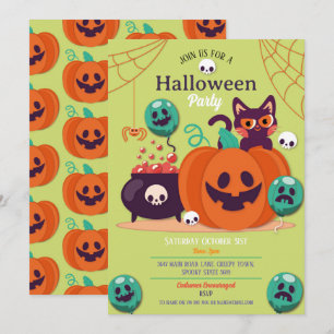 Pumpkins Cats Spider halloween fest Spöken Inbjudningar