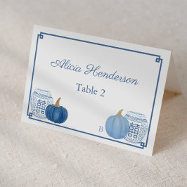 Pumpkins Chinoiserie Blue White Bröllop Place Card Bordsnummer
