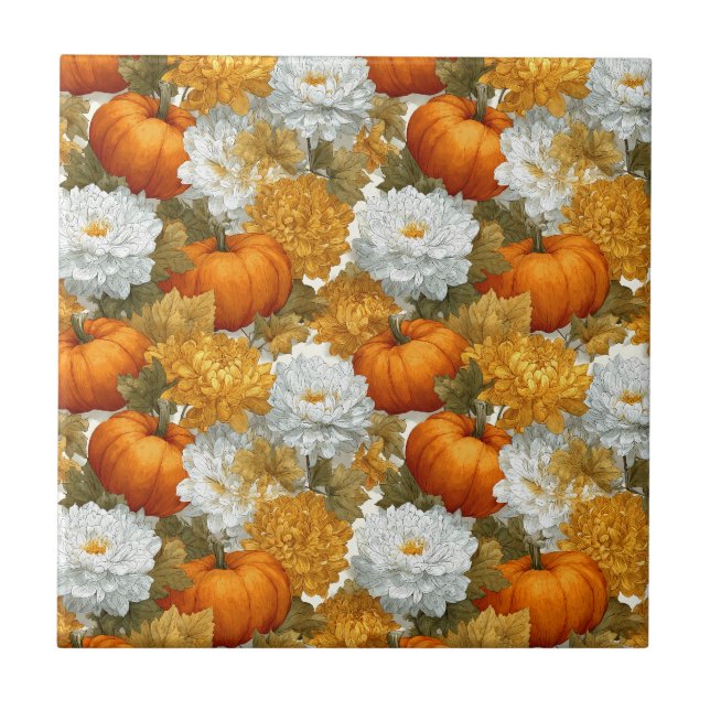 Pumpkins & Chrysanthemums Fall Design Kakelplatta (Framsidan)