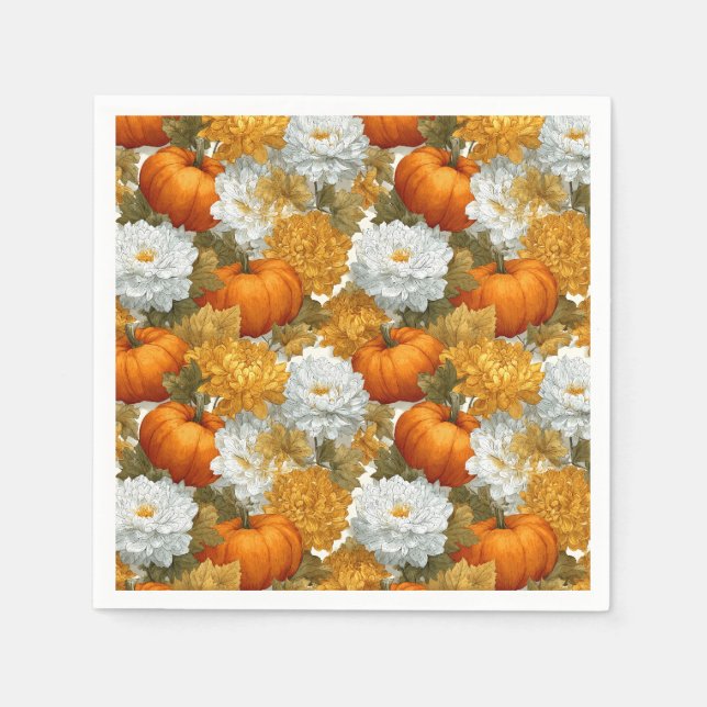 Pumpkins & Chrysanthemums Fall Design Pappersservett (Framsidan)