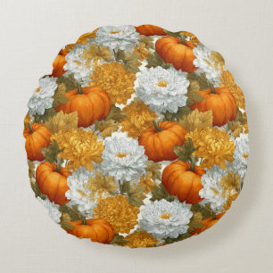 Pumpkins & Chrysanthemums Fall Design Rund Kudde