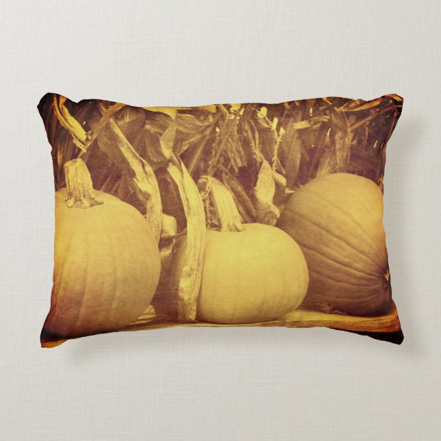 Pumpkins Cornstalks Fall Vintage Prydnadskudde (Framsidan)