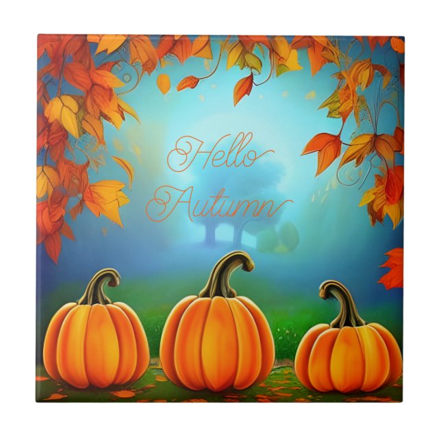 Pumpkins Fall Decor Orange Halloween Autumn Kakelplatta (Framsidan)