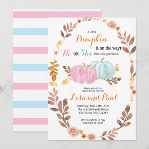 Pumpkins Fall Gender Reveal Rosa Blue-inbjudan Inbjudningar