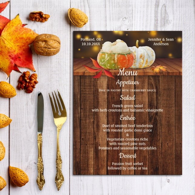Pumpkins Fall Wedding or Thanksgiving Menu Vykort (Skapare uppladdad)