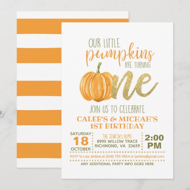 Pumpkins First Birthday Investigation - Boy - Twil Inbjudningar (Fram/baksida)