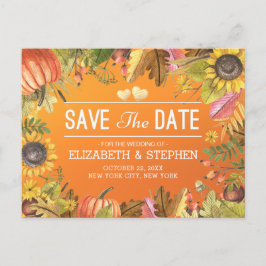 Pumpkins för höstmånen bröllop spara datum Löv Meddelande Vykort