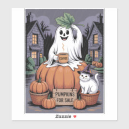 Pumpkins For Sale & Caffeine Ghost-Cat V2 Stickers Klistermärken