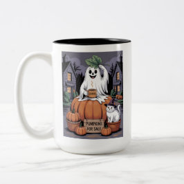 Pumpkins For Sale & Caffeine Ghost & Cat V2 Två-Tonad Mugg