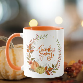 Pumpkins för vattenfärgspumpar för Thanksgiving Mugg