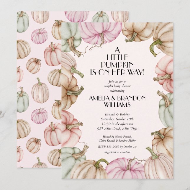 Pumpkins Girl Shower-inbjudningar (Fram/baksida)