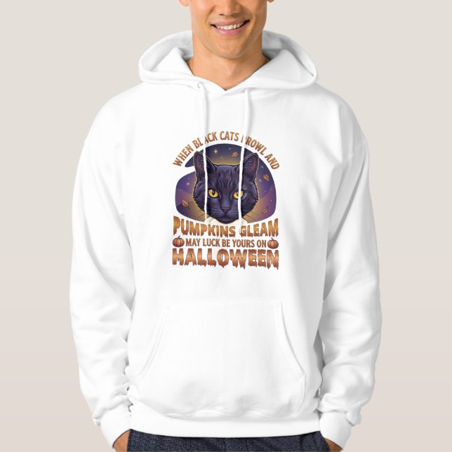 Pumpkins Glöder Halloween Svart Katt Fallande Löv_ Hoodie (Framsida)