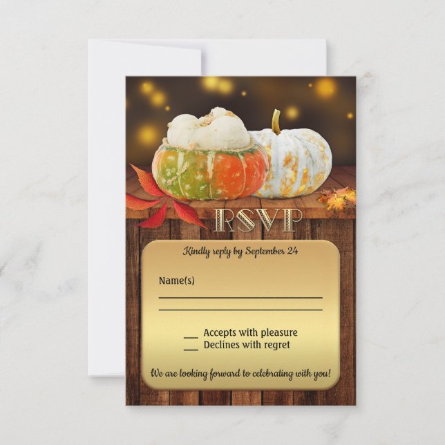 Pumpkins Guld Fall Wedding OSA kort (Framsida)