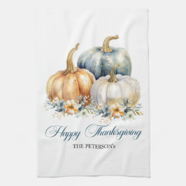 Pumpkins happy thanksgiving Blue Orange Guld Kökshandduk