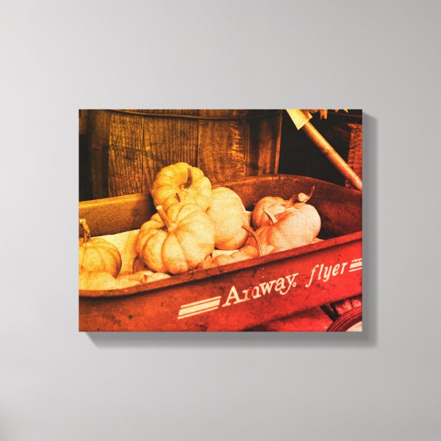 Pumpkins in Old Wagon Sepia Vintage Distress Canvastryck (Framsida)