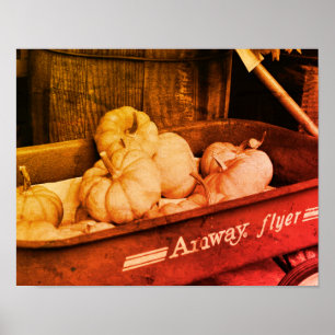 Pumpkins in Old Wagon Sepia Vintage Distress Poster