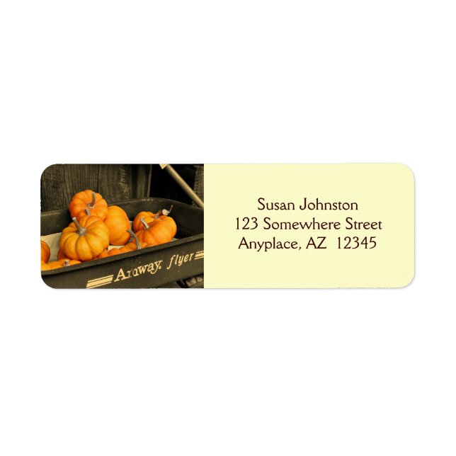 Pumpkins in Wagon in Sepia Address Label Returadress Etikett (Framsidan)