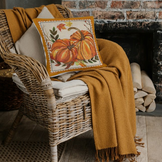Pumpkins Lämnar sjunker höstkonst Kudde (Skapare uppladdad)