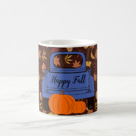 Pumpkins Lastbil Plocka Pumpkins Lövs Fall Blue Kaffemugg