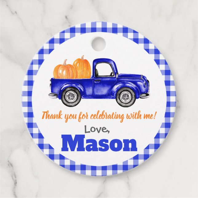 Pumpkins Lastbil Pumpkin Patch - Blue Lastbil Roun Gåvor Etiketter (Framsida)