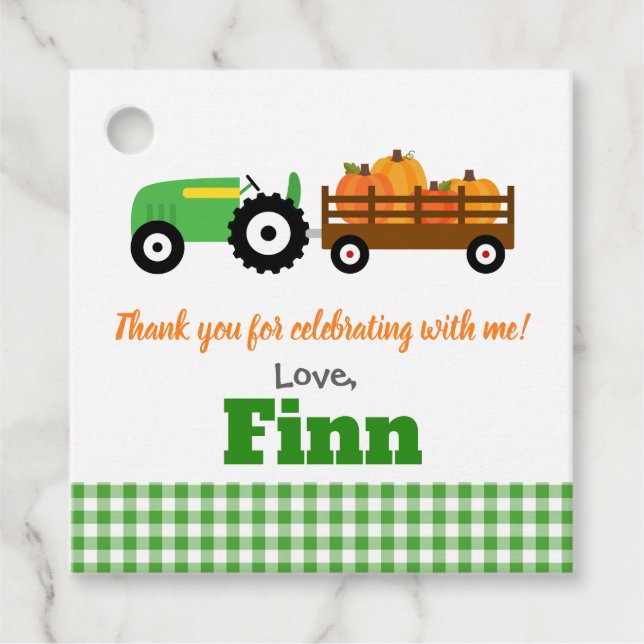 Pumpkins Lastbil Pumpkin Patch - Grönt Tractor Gåvor Etiketter (Framsida)