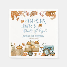 Pumpkins Leaves & Stacks of Hay Boy Pappersservett